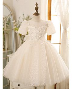 Buy high-end sequined ballgown flower girl dress illusion with short sleeves at wholesale price online. Free shipping and pro custom service since 2009. Princess Dress With Short Sleeves For Confirmation, Short Sleeve Lace Princess Dress For Wedding, Elegant Short Sleeve Princess Dress For Confirmation, Tulle Princess Dress For First Communion, Short Sleeve Tulle Princess Dress For First Communion, Tulle Princess Dress With Short Sleeves For First Communion, Fitted First Communion Dress With Short Sleeves, Toddler Party Dress, Tutu Party