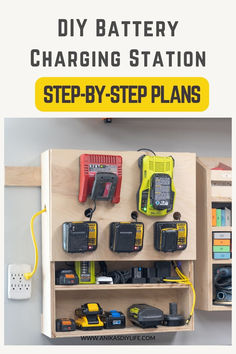 the diy battery charging station is organized and ready to be used as a tool organizer