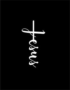 the word jesus written in white on a black background with a cross and an arrow