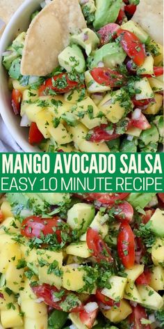 mango avocado salsa is an easy and healthy salad that's ready in less than 10 minutes