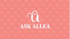 the ask allea logo on a pink background with white letters and small leaves around it