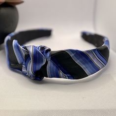 Upcycled silk necktie made in to this beautiful boho style knot headband Silk Necktie, A To Z, Knot Headband, Blue And Black, Black Silk, Necktie, Boho Style, Neck Tie, Boho Fashion