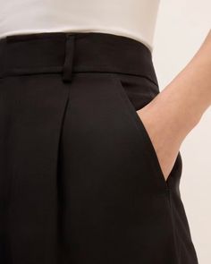 The Way-High® Drape Short Black – Everlane Workwear Bottoms With Pleated Waist And Short Length, Solid Pleated Waist Bottoms For Work, Structured Black Bottoms For Workwear, Modern Pleated Bottoms For Work, Relaxed Fit Pleated Workwear Bottoms, Relaxed Fit Pleated Bottoms For Work, Modern Workwear Bottoms With Pockets, Structured Bottoms For Business Casual In Spring, Structured Bottoms For Business Casual Spring Wear