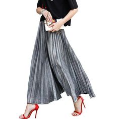 [xlmodel]-[size]-[9999Size Table Shiny Gold or Silver Pleated long Skirt. Elegant, Luxury expensive looking design, with stretched high waist pull on closure. S (US 8-10), M (US 10-12), L (US 12-14) Pattern Type: SolidDresses Length: Ankle-LengthStyle: CasualMaterial: SpandexSilhouette: PleatedWaistline: EmpireDecoration: None Compare the detail sizes with yours, pls allow 1~3cm differ due to manual measurement. Measurement In CM Size Waist Length S 64-92 95 M 66-94 96 L 68-98 97 Measurement In Gray High Waist Skirt For Spring, Metallic Skirt For Summer, Silver Skirt For Spring, Spring Party Wide Leg Maxi Skirt, Spring Party Pleated Skirt, Spring Party Wide-leg Maxi Skirt, Elegant High Waist Gray Skirt, Pleated Wide-leg Party Skirt, Gray High Waist Pleated Skirt For Spring