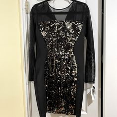 Size 6. Perfect For A Lovely Evening! Black Stretch Dress For Holiday Party, Black Bodycon Dress For Party, Holiday Black Formal Bodycon Dress, Holiday Formal Black Bodycon Dress, Black Bodycon Dress For Formal Holiday, Formal Holiday Black Bodycon Dress, Sequined Midi Dress For Night Out, Dog Tattoos, Colorful Dresses