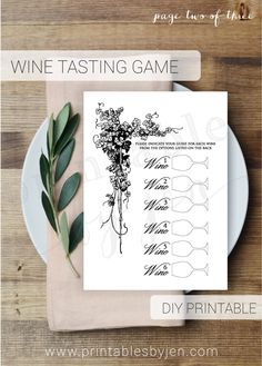 wine tasting game with flowers and vines on the table, next to a fork and knife