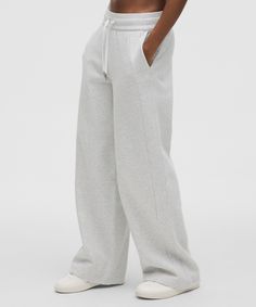 Serious About Softness. These Sweatpants Are All About Plush, Fleecy Fabric And Pair Perfectly With Our Scuba Sweatshirts. Designed For Casual. Sits Away From Body, Hip To Hem:31" Inseam, Intended To Skim The Floor For Heights Of 55"-58". Front Pockets With Interior Card Sleeve. Wear The Drawcord Out Or Hide It Inside For A Flat Waistband. | Scuba Mid-Rise Wide-Leg Pant Regular Chic Athleisure, Scuba Sweatshirt, Lululemon Scuba, Track Pant, Card Sleeve, Lululemon Women, Metal Zipper, Womens Sweatpants, Long Tops