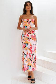 Length from shoulder to hem of size S: 128cm. Maxi dress. Lined. Cold hand wash only. Model is a standard S and is wearing size S. True to size. Lightweight, non-stretchy fabric. Lace-up back. Polyester. Become the queen of brunch with this lewk. Adorn the Floating Mind Midi which features a cowl neckline and a lace-up back. Flowy and cute! Style yours with mules and waves. Maxi Dress Floral, Brunch Dress, Prom Shopping, Cowl Neckline, Dresses Backless, Cute Style, Shop Maxi Dresses, Homecoming Dress, Dress Floral