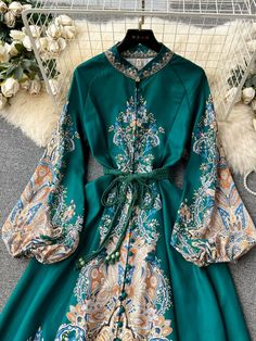 Green Long Sleeve Festive Dress, Elegant Long Sleeve Dark Green Dress, Elegant Green Dresses For Festive Occasions, Evening Party Dresses, Y2k Dresses, Dresses Spring, French Retro, Bygone Era, A Line Gown