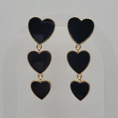 Black Heart Drop Earrings Color: Black And Gold Brand New! Gold Tone Hardware Approx 2.25" Long All Of My Items Come From A Pet Friendly, Smoke Free Home Check Out My Closet, I'm Always Open To Offers And Bundles Tags: Dangle, Hearts, Valentine, Love Trendy Black Heart-shaped Earrings, Black Earrings For Valentine's Day, Black Metal Earrings For Valentine's Day, Trendy Black Heart Earrings For Gift, Trendy Black Double Heart Jewelry, Black Heart Drop Earrings For Party, Trendy Black Metal Heart Earrings, Black Metal Heart Earrings For Party, Black Double Heart Jewelry For Party