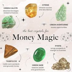 Wicca Knowledge, Crystals For Money, Crystal Magick, Crystal Healing Chart, Soya Mumu, Crystal Vibes, Best Crystals, Crystal Guide, Witchcraft Spell Books