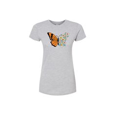 Soaring with style, dress to impress with this fitted juniors' graphic tee. Soaring with style, dress to impress with this fitted juniors' graphic tee. Crewneck Short sleevesFABRIC & CARE Cotton Machine wash Imported Size: X Large. Color: Med Grey. Gender: female. Age Group: kids. Fitted Graphic Print T-shirt For Spring, Fitted Graphic Print Spring T-shirt, Fitted Short Sleeve Top With Butterfly Print, High Neck Tank Top, High Neck Tank, Fitted Tee, Raglan Tee, Boyfriend Tee, Oversized Tee