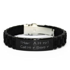 Meaningful black engraved stainless steel bracelet for Sister. This is a special gift for Sister, who can take it wherever they go. This lovely message-engraved bracelet is perfect for husbands, sons, or boyfriends. Durable and fashionable, this makes for the perfect fashion accessory. Product Features - Handmade Engraved Bracelet for Sister. - It's an ideal gift idea for many occasions, such as Valentine's Day, Fathers' Day, Thanksgiving, Christmas, birthdays, or anniversaries. - This bracelet measures approximately 23 centimetres in length and is adjustable. This makes it a universal size, a timeless, handmade masterpiece that can fit anyoneu2019s wrist. - This timeless bracelet is completely handcrafted; packaged in an exquisite bag of the highest quality. It is made of silver and black To My Boyfriends Sister Necklace, Personalized Black Heart Bracelets, Valentine's Day Black Stainless Steel Bracelets, Personalized Black Heart Bracelet Adjustable, Present For Sister, Clasp Bracelet, Best Sister, Engraved Stainless Steel, Gift For Sister