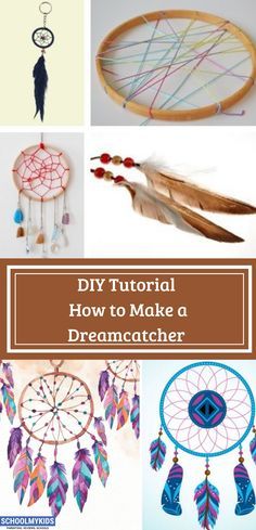 different pictures with the words diy tutor how to make a dream catcher on it