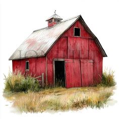 an old red barn with a steeple on top