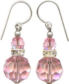 Light rose Austrian crystal beaded earrings with rhinestone accents. Flash 32 earrings measure 7/8 inches long. Ear wires are sterling silver. All handwork done in the USA. Pink Faceted Earrings For Gift, Pink Sterling Silver Crystal Earrings For Wedding, Pink Sterling Silver Crystal Earrings As Gift, Nickel-free Pink Crystal Earrings In Sterling Silver, Pink Sterling Silver Crystal Earrings Nickel Free, Handmade Pink Crystal Earrings In Sterling Silver, Handmade Pink Crystal Sterling Silver Earrings, Handmade Pink Crystal Earrings, Sterling Silver Beaded Crystal Earrings