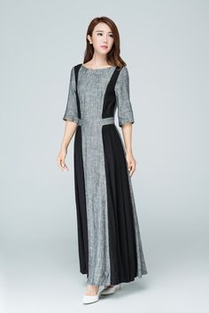 block color dressgrey and black dressprom dressparty by xiaolizi Maxi Dress Linen, Summer Dress Linen, Linen Summer Dress, Blouse Casual Fashion, Designer Kurti Patterns, Linen Dress Women, Long Linen Dress, Cotton Long Dress, Maxi Dress Long