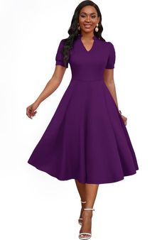 PRICES MAY VARY. COMFY & SOFT MATERIAL: 95%Polyester, 12%Elastane. Women's cocktail dresses is made of lightweight and skin-touch, good quality stretchy fabric, not see through, makes it comfortable to wear in any event.And makes you look elegant and generous! STYLISH& FLATTERING DESIGN: This classic business dresses for women featuring v neck, a line and puff sleeve. V neck dress with invisble at side zipper, swing skirted,length is knee-length. Vintage dress, fit and flare dress that hide bell Formal Elegant Dresses, Business Dresses For Women, Adele Music, Formal Cocktail Party, Short Puff Sleeve, Dresses Formal Elegant, Womens Cocktail Dresses, Business Dresses, Vintage Dress