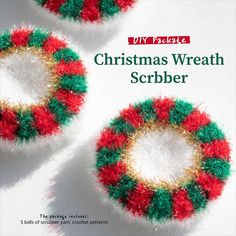 two christmas wreaths with tinsel on them