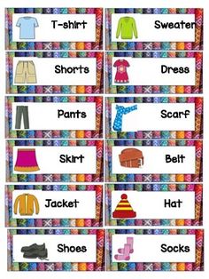 the clothes and shoes flash cards are shown