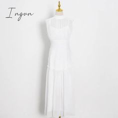 Brand Name: IngvnElasticity: Slight StrechSleeve Style: Puff SleeveFabric Type: ViscosePattern Type: SolidFit Type: SlimSilhouette: A-LINENeckline: O-NeckDecoration: NONEStyle: CasualDresses Length: Ankle-LengthMaterial: PolyesterMaterial: ViscoseAge: 18-24Closure Type: zipperType: RegularMaterial Composition: Synthetic fiberWaistline: empireSleeve Length(cm): SleevelessSeason: SummerRelease Date: Summer 2023Profile Type: AModel Number: women dressGender: WOMEN Sleeveless Cocktail Chiffon Dress, Sleeveless Chiffon Dress For Cocktail, Sleeveless Chiffon Cocktail Dress, Chic Sleeveless Midi Dress In Chiffon, Fitted Sleeveless Chiffon Dress With Ruffles, Flowy Sleeveless Chiffon Cocktail Dress, Chic Midi-length Chiffon Sleeveless Dress, Chic Chiffon Sleeveless Midi Dress, Sleeveless Ruched Chiffon Party Dress