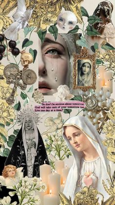 a collage with many different pictures and flowers on it's side, including an image of a woman