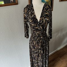 Eden In Love Multicolored Maxi Wrap Dress With Belt Tie. 3/4 Sleeve. Size L. New With Tag. Non-Smoking Home. Belt Tie, Belt Tying, Dress With Belt, Maxi Wrap Dress, Eden, Black And Brown, Wrap Dress, In Love, Maxi Dress