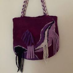 Fantastic Handcrafted Felted Wool Handbag. Large Size With Boho Fringe. Handcrafted In Usa . Colors Are Various Shades Of Purple And Black With A Little Bit Of White. Bag Is Unlined Casual Purple Satchel Shoulder Bag, Casual Purple Pouch Shoulder Bag, Casual Purple Crossbody Bag, Purple Square Shopping Bag, Lavender Rectangular Shoulder Bag With Adjustable Strap, Casual Purple Crossbody Shoulder Bag, Casual Purple Shoulder Bag With Adjustable Strap, Casual Purple Pouch Bag, Handmade Purple Tote Shoulder Bag