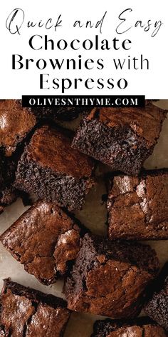 brownies with chocolate chunks are stacked on top of each other and the text reads thick and juicy express brownies with chocolate chunks