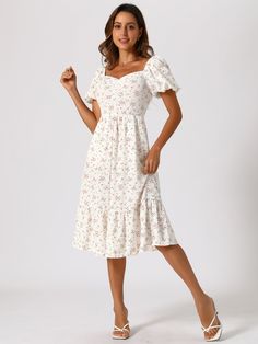 Shop Allegra K for floral puff short sleeve a-line casual midi dress you are looking for, get more women's dresses for yourelf. Order now! Free Returns! Casual Midi Dress, Midi Dress White, Midi Dress Casual, Dress Store, Dress White, Women's Dresses, Order Now, A Line, Midi Dress