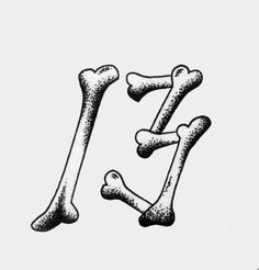 a black and white drawing of two bones in the shape of letters i - z