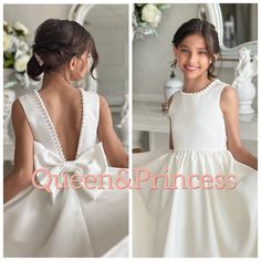 Satin gown for girls open back with train sleeveless girl dress with train open back flower girl dress girl dress ivory first communion Step into your fairytale fantasy with this stunning satin girl dress with a luxurious train. Adorned with delicate pearls along the neckline and back, this dress exudes timeless elegance and sophistication. The open back design adds a modern and alluring twist. Add a touch of magic to your wardrobe with this exquisite piece. This dress is perfect for birthday, w Luxurious Train, Dress With Train, Fairytale Fantasy, Gowns For Girls, Satin Gown, Dress Girl, Flower Girl Dress, First Communion, Ivory Color