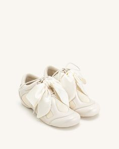 Rosie Bow Tie Low Top Sneakers - White - JW PEI Jw Pei, Soft Autumn, Loafer Mules, Low Top Sneakers, Sneaker Heels, Bag Handle, Boot Sandals, Chain Bags, Leather Fabric