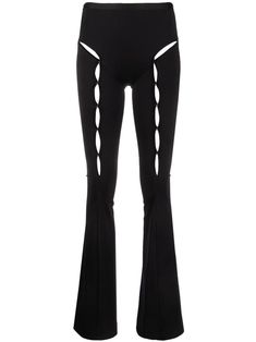 black cut-out detailing faux-pearl detailing mid-rise elasticated waistband flared Flared Trousers, Bell Bottom Pants, Flare Trousers, High Waisted Trousers, Bottoms Pants, Bell Bottoms, Womens Bottoms, Faux Pearl, Womens Boots