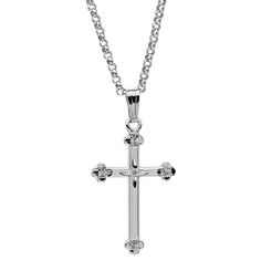 Diamond Sterling Silver Budded Cross Pendant Necklace