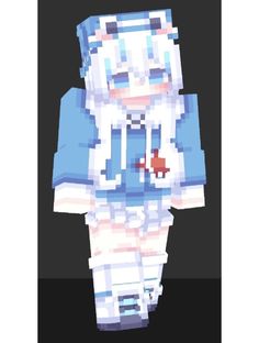 an image of a pixellated character in blue and white clothes with a red star on his chest