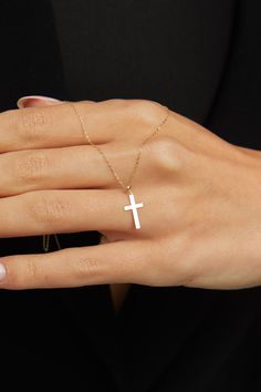 "High quality cross necklace for everyday wearing. 14k Solid Gold Cross Necklace for Women / Cross Necklace Gold / Best friend Necklace Gift / Gold Necklace / Gift for Mom *60 Day Return Policy We are committed to your satisfaction. Engraved or non-engraved; if you are not happy with your choice, return it in original condition within 60 days. ITEM DETAILS Material: Cross Necklace is 14K Solid GOLD ( not filled or plated).  * Gold Necklace Chain Length: 18\" inch (45cm)  * Chain Width: 0,65mm * 14k Gold White Cross Necklace As Gift, White 14k Gold Cross Necklace As Gift, White 14k Gold Cross Necklace Gift, Rose Gold 14k Cross Necklace Gift, Dainty 14k Gold Cross Necklace As A Gift, Dainty 14k Gold Cross Necklace Gift, Dainty Yellow Gold Cross Necklace Gift, 14k Gold Crucifix Jewelry As Gift, Gift 14k Gold Cross Necklace