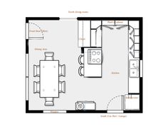 the floor plan for a kitchen and living room