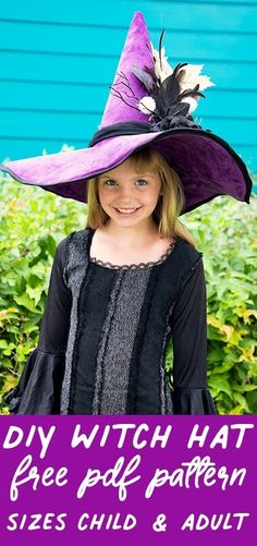 How to Make a Witch Hat (free pattern Child and adult Sizes) ♥ Fleece Fun Clean Seashells, Diy Witch Costume, Halloween Sewing Patterns, Witch Costume Diy, Felt Witch Hat, Wiccan Clothing, Witch Board