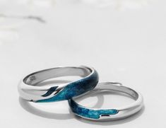 COLOR:+AS+PICTURE+Silver Purple Promise Rings For Couples, Blue Couple Rings, Mens Ocean Wedding Rings, Ocean Blue Rings, Unique Blue Resin Rings, Couple Rings, Take That, Silver