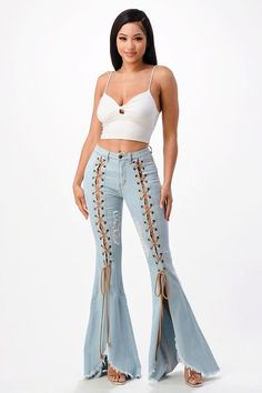 cotton/spandex Vibe Tribe, Denim Jeans Ripped, Flare Denim Jeans, Blouse Tank Top, Denim Flares, Maxi Dress Party, Outerwear Sweater, Skirted Swimwear, Fashion Set