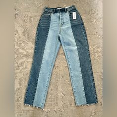 Pacsun Two Tone High Rise Straight Leg Jeans Size 26 Brand New, Never Worn, Tags Still On Pacsun Mom Jeans, Jeans Pacsun, High Rise Straight Leg Jeans, Blue Mom Jeans, Black Mom Jeans, Pacsun Jeans, Boyfriend Denim, Raw Hem Jeans, Striped Jeans