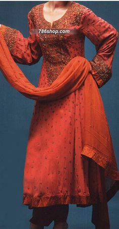 Rust Orange Chiffon Suit  -  Pakistani Party Dresses and Formal Wear Orange Dupatta, Stitching Shirt, Chiffon Suit, Pakistani Party Wear Dresses, Orange Embroidery, Suit Pakistani, Pakistani Formal Dresses, Embroidery Beads, Pakistani Party Wear