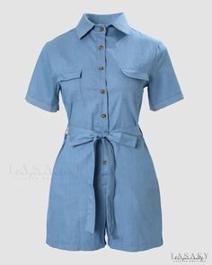 Lasaky - Button Pocket Short Sleeve Denim Romper Casual Chic Denim, Short Sleeve Denim Jumpsuit, Short Sleeve Denim, Denim Romper, Denim Jumpsuit, Olivia Mark, Shorts With Pockets, Casual Chic, Sleeve Styles