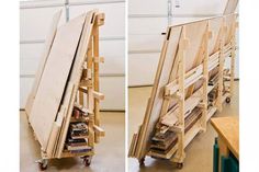 two pictures of an easel being made out of wood