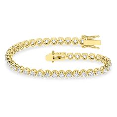 A sparkling lab-created diamond tennis bracelet is always a radiant addition to your wardrobe. 14K gold Round certified lab-created diamonds in buttercup settings create each link F color/SI2 clarity Includes certification card 4 cts. t.w. of lab-created diamonds 7.25 inches; box clasp Diamond Tennis Bracelet, Box Clasp, Tennis Bracelet Diamond, Lab Created Diamonds, Tennis Bracelet, Tennis, Lab, Diamonds, Sparkle