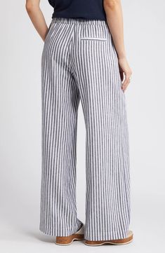 Blue Striped Pants Outfit, Pants Nordstrom, Linen Pants Outfit, Workwear Jeans, Runway Outfits, White Linen Pants, Linen Blend Pants, Summer Staples, Wide Legs