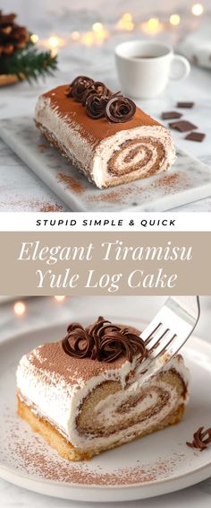 Image for Elegant Tiramisu Yule Log Cake Thanksgiving Yule Log Cake, Christmas Desserts Yule Log, Christmas Dessert Roll Cake, Christmas Log Recipe, Tiramisu Yule Log, Gluten Free Swiss Roll Cake, Christmas Yule Log Cake Recipe, Holiday Roll Cake, Winter Flavors Desserts