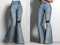 two images of the same woman wearing jeans with holes in them, and one has her hands on her hips