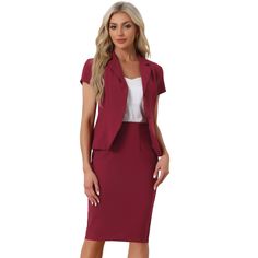 Looking for a sophisticated and elegant outfit for the workplace? Look no further than this classy top and pencil skirt set! With a notch lapel and an elastic waistband pencil skirt, this set is the perfect combination of comfort and style. Dress it up for a business meeting or keep it professional for a day in the office. This versatile set is also suitable for a variety of occasions, including school, interviews, evening parties, and even daily wear. So why wait? Add this must-have set to your Women Dress Suits Classy, Business Casual Skirt, Pencil Midi Skirt, Womens Dress Suits, Skirt Suit Set, Lapel Blazer, Midi Skirt Pencil, Business Meeting, Business Suit